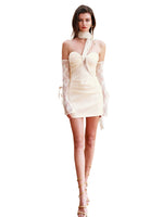 Satin and Lace Ruffle Sleeve Mini Dress