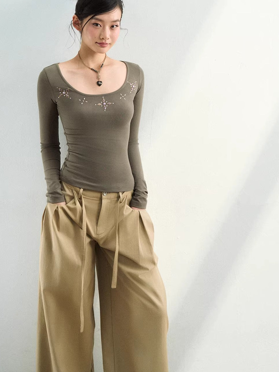 Pleated Straight-Leg Pants