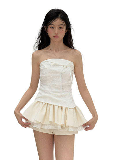 Sleeveless Off-Shoulder Lace Splicing Bustier