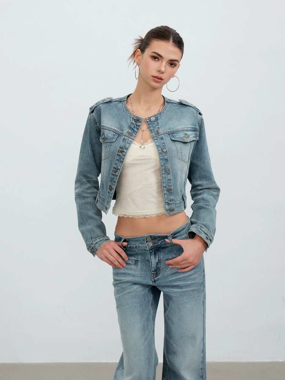 Cropped Washed Denim Jacket