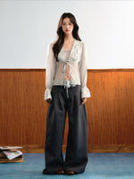 Lace Waist Wide-Leg Pants