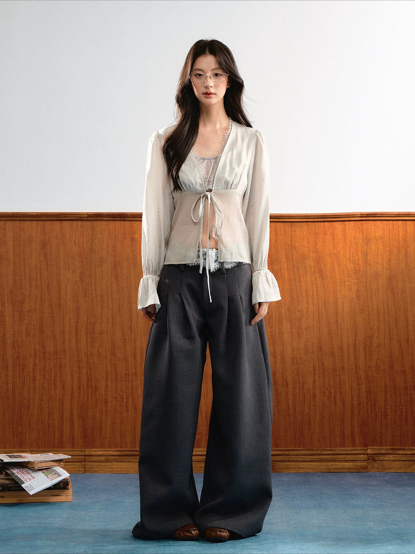 Lace Waist Wide-Leg Pants