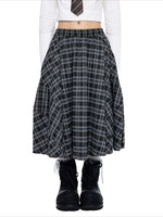 Plaid Gathered Midi Skirt