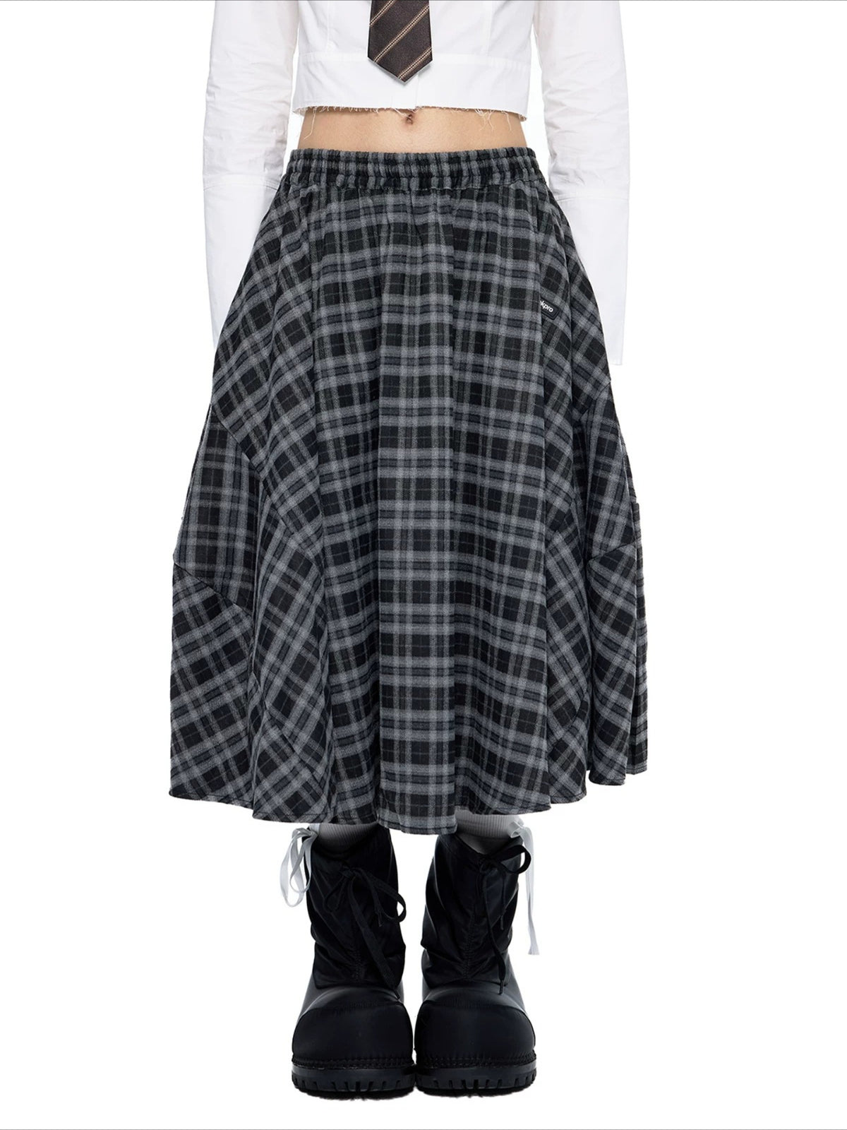 Plaid Gathered Midi Skirt