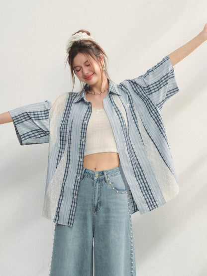 Lace - Plaid Embroidered Shirt