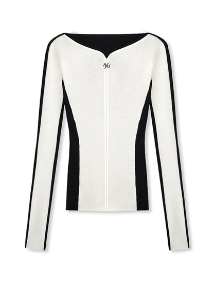 Contrast-Trim Fitted Knit V-neck