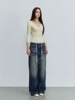 Ombré Whisker Drawstring Straight Jeans
