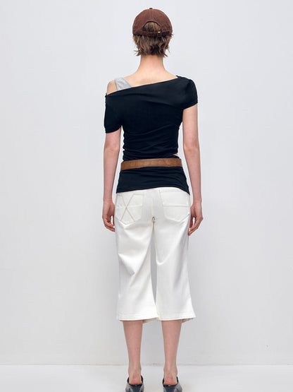 Slanted Shoulder Strap Short-Sleeve T-shirt