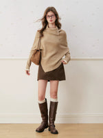Irregular Fold High Neck Knit Sweater