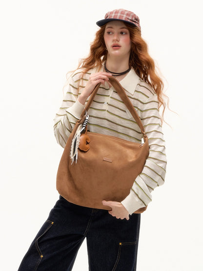 Beige &amp; Blue Striped Polo Knit T-shirt