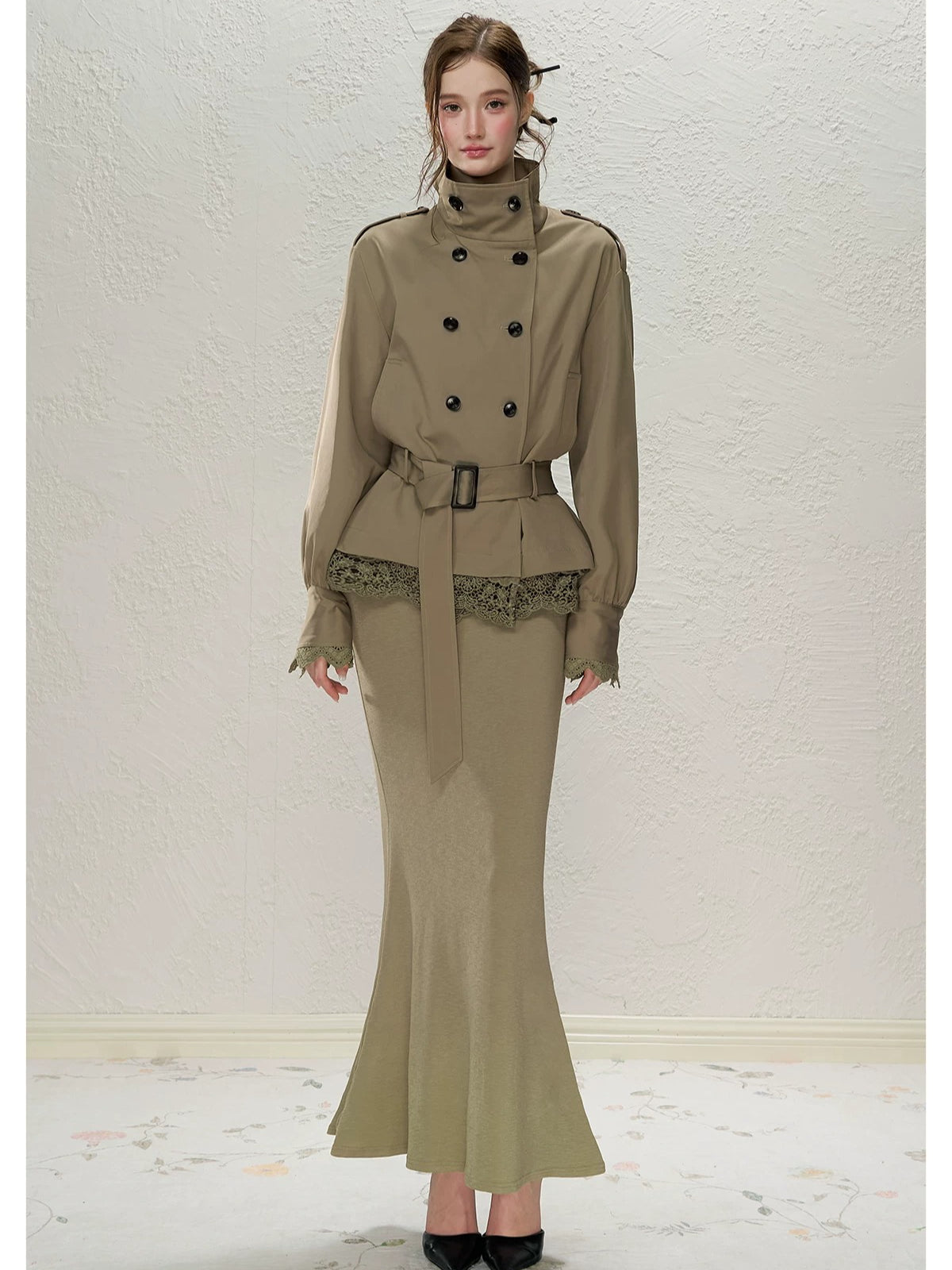 Lace Detail Trench Coat