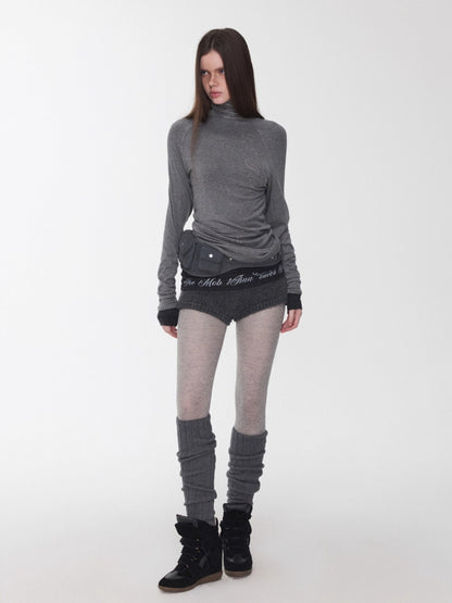 Basic Letter Print Semi-Sheer Long Sleeve Tee