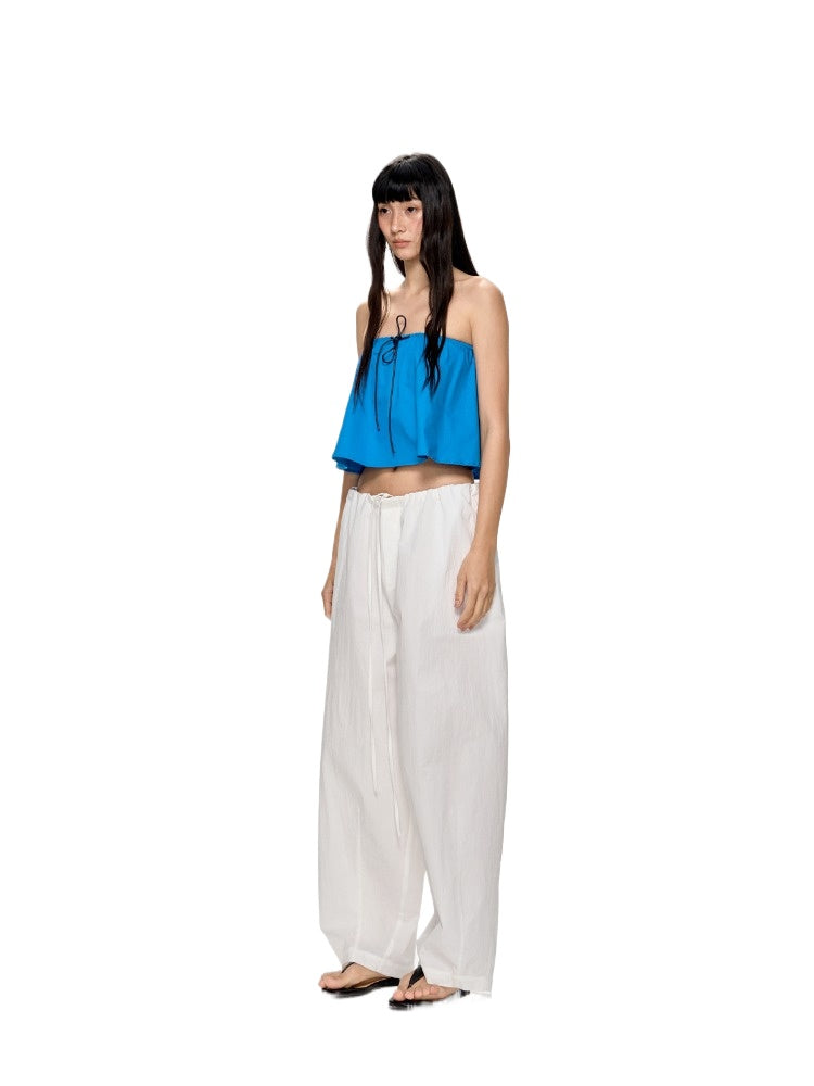 Blue &amp; Green Backless Drawstring Bandeau Top