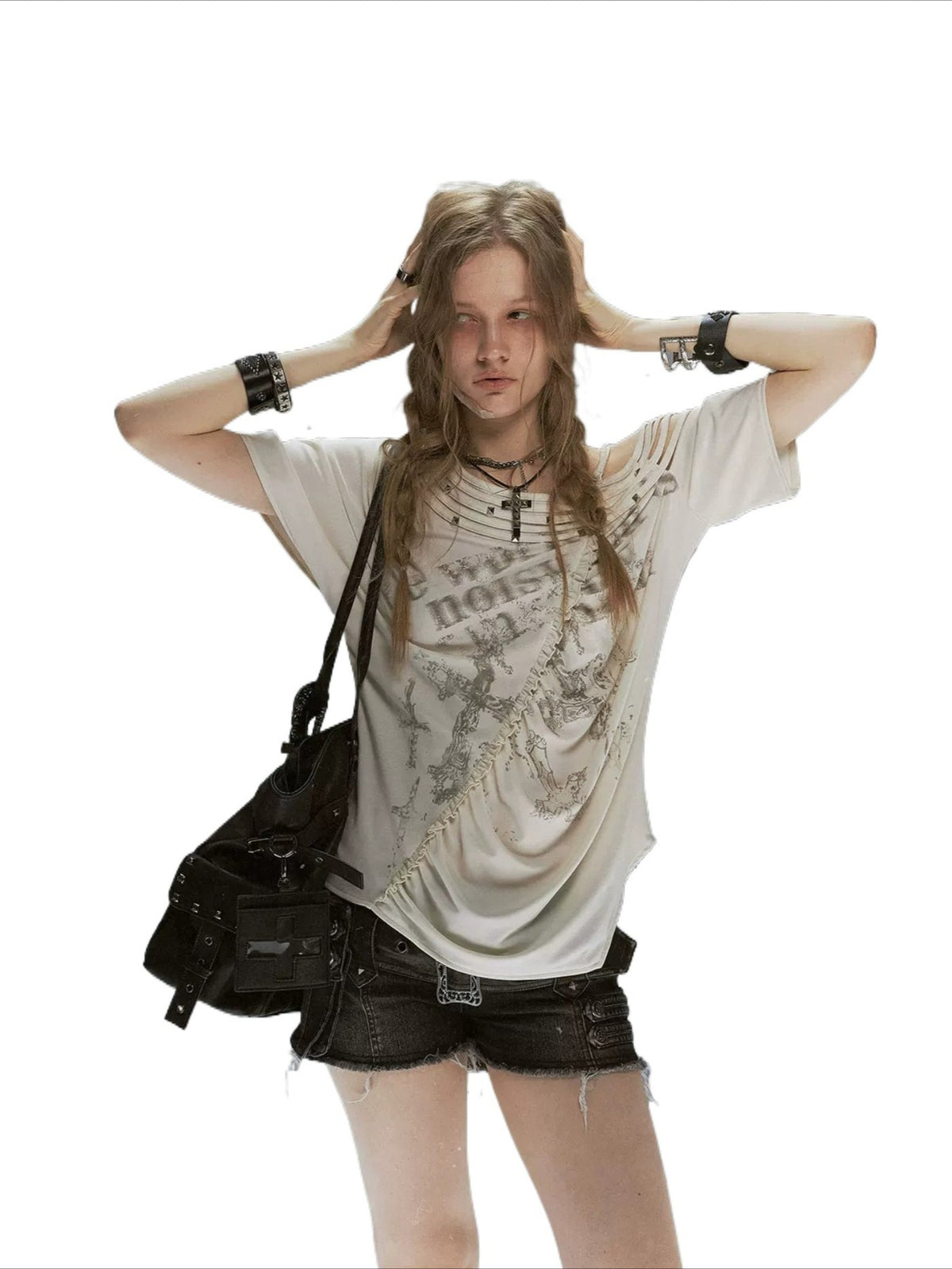 Studded Cross Print Tee