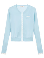 Lace Trimmed Crew Neck Knitted Cardigan Set