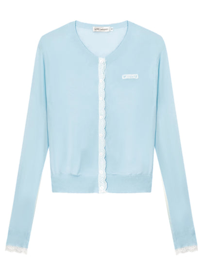 Lace Trimmed Crew Neck Knitted Cardigan Set