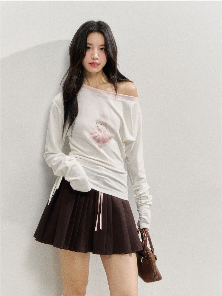Brown &amp; Navy College Pleated Skirt
