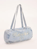 Light Blue Bow Letter Denim Shoulder Bag