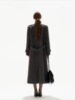 Black Wide-Shoulder Wool Coat