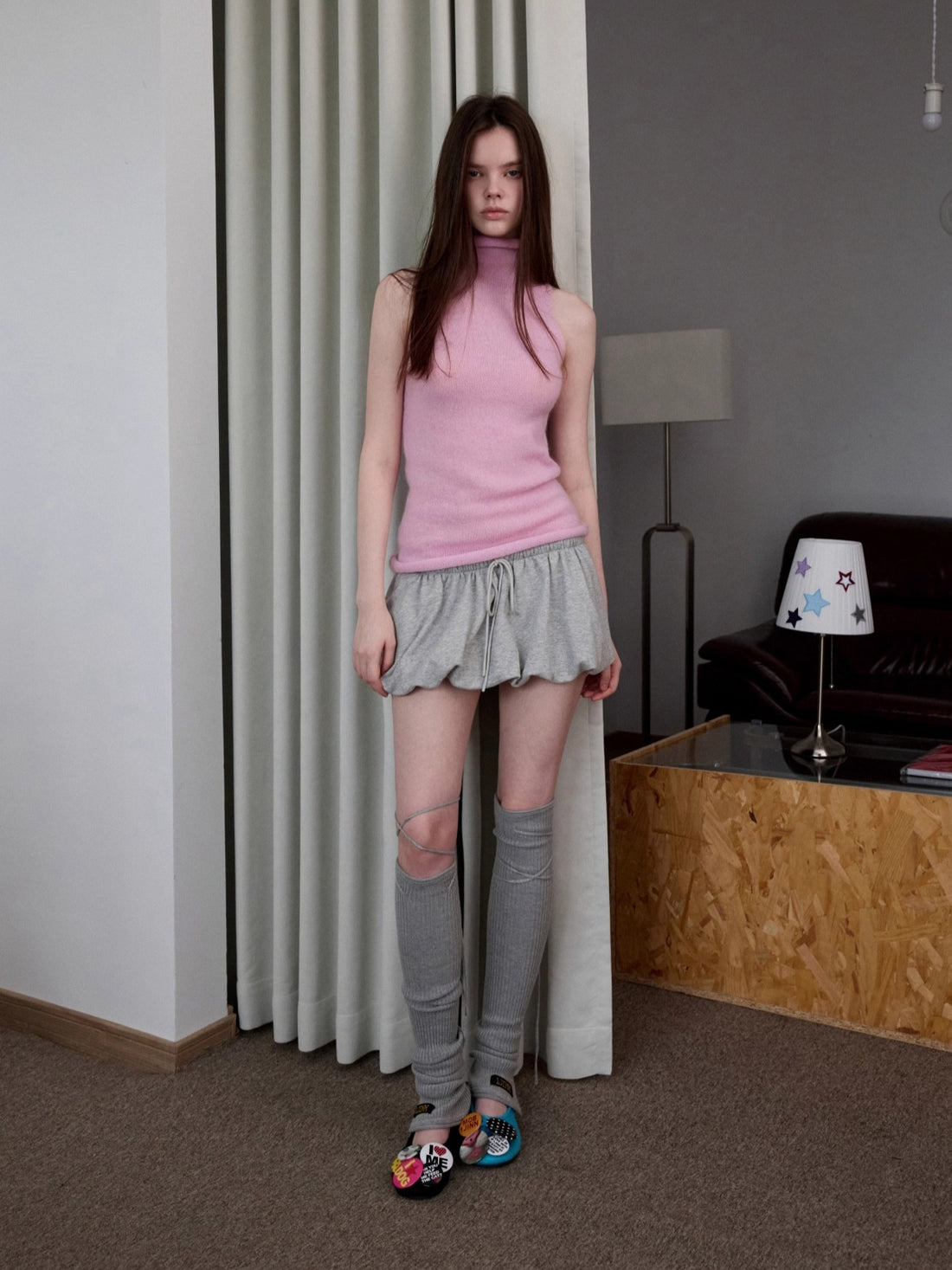 Solid Mohair High-Neck Sleeveless Vest