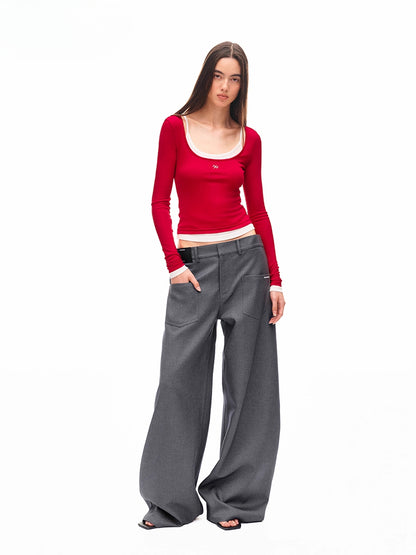 Fold-structured Loose Wide-leg Casual Pants