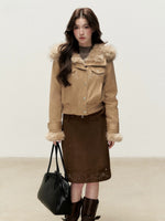 Embroidered Faux Suede Hooded Jacket