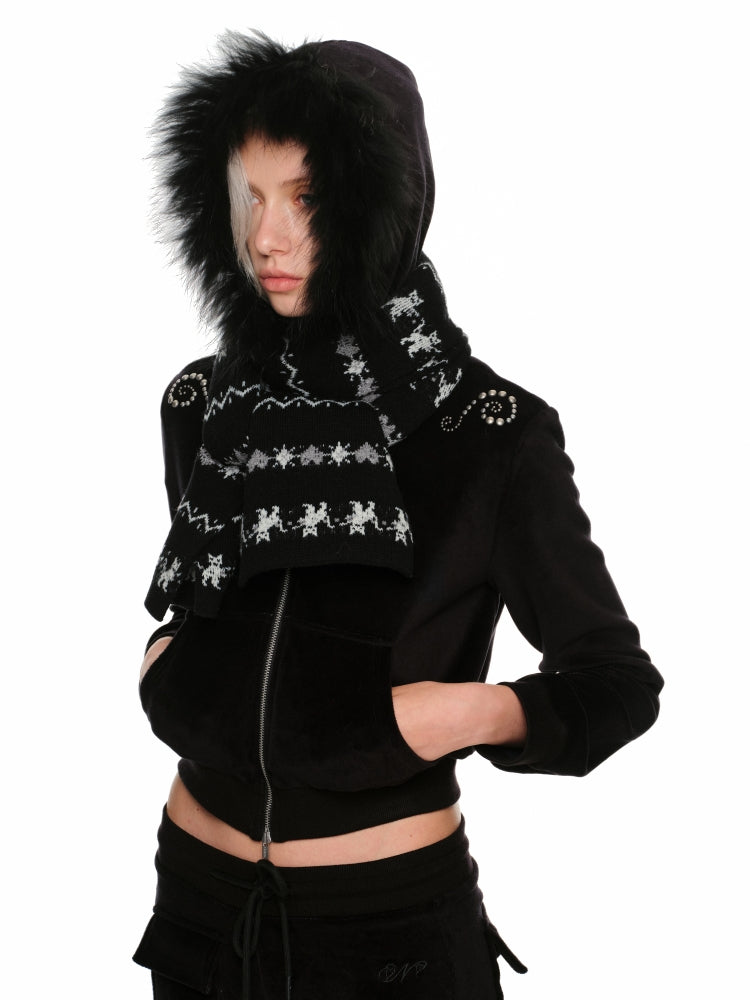 Cat Jacquard Slim-Fit Knit Cardigan &amp; Scarf
