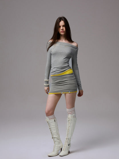 Rhinestone One-Shoulder Long-Sleeve T-Shirt