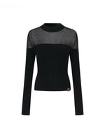 Sheer Mesh Mock Neck Fitted Knit Top