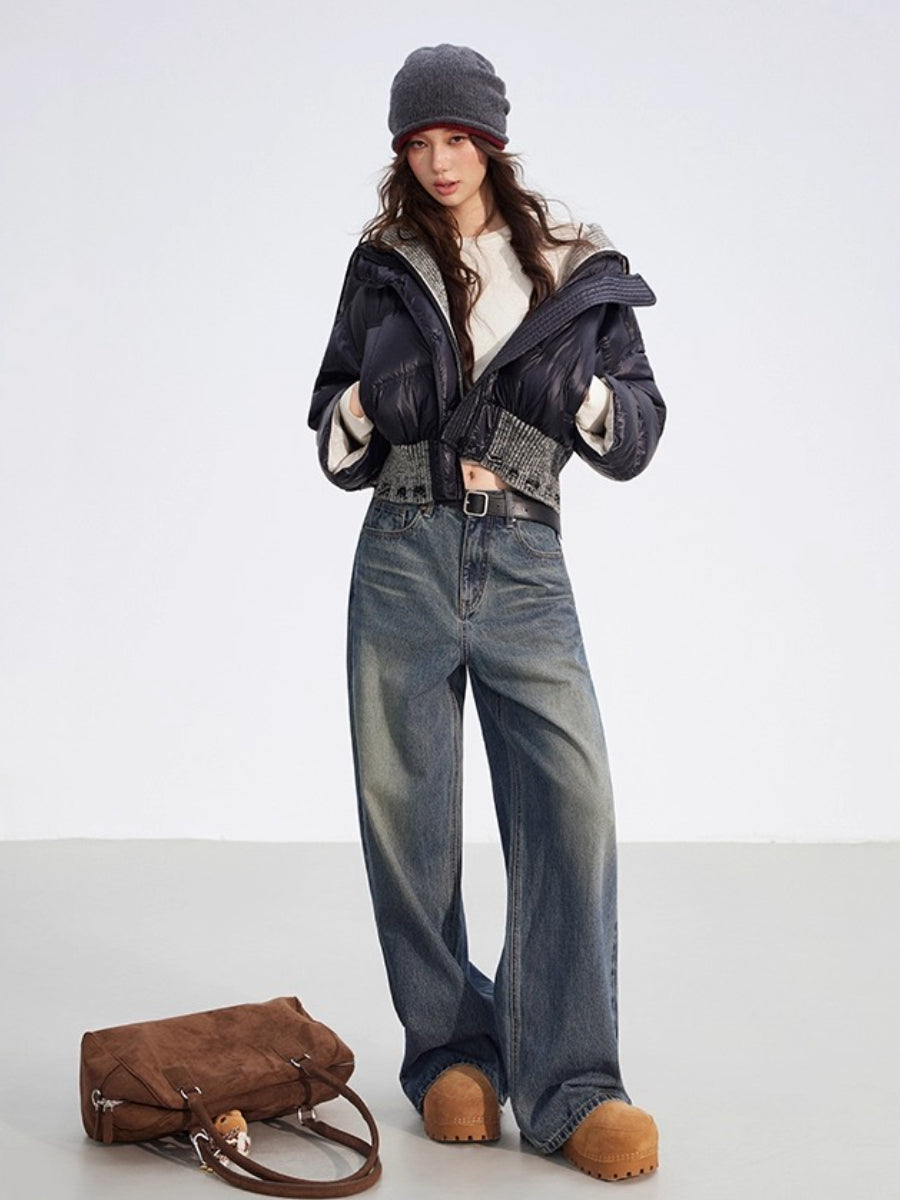 Reversible Knit Patchwork 90% White Duck Down Coat