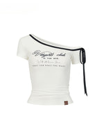 Off-Shoulder Letter Print Short Sleeve T-shirt