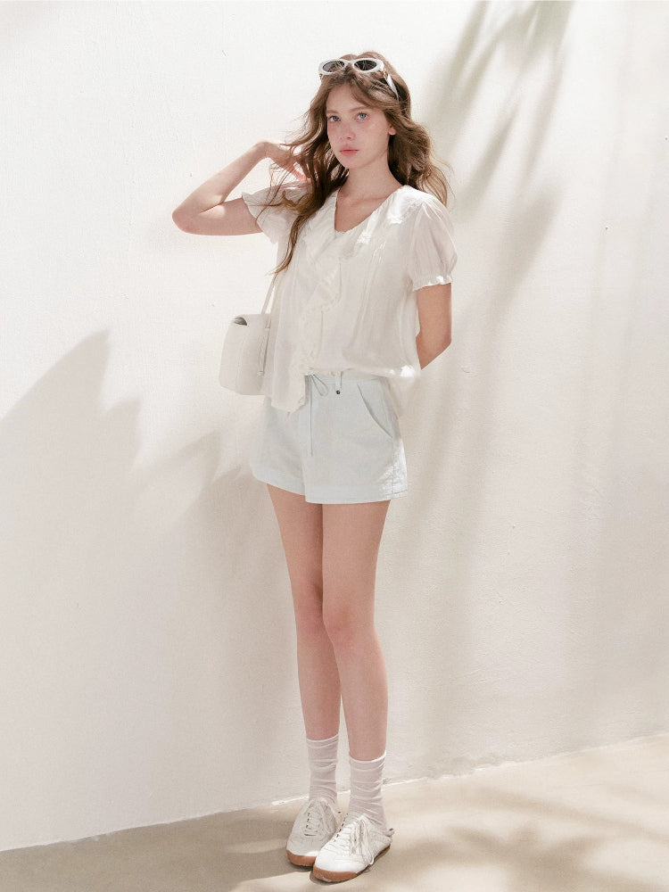 Lace Ruffle V-Neck Top