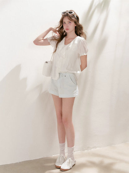 Lace Ruffle V-Neck Top