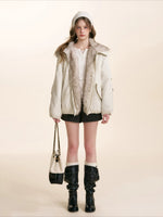Brown & White Fur Collar Parka Jacket