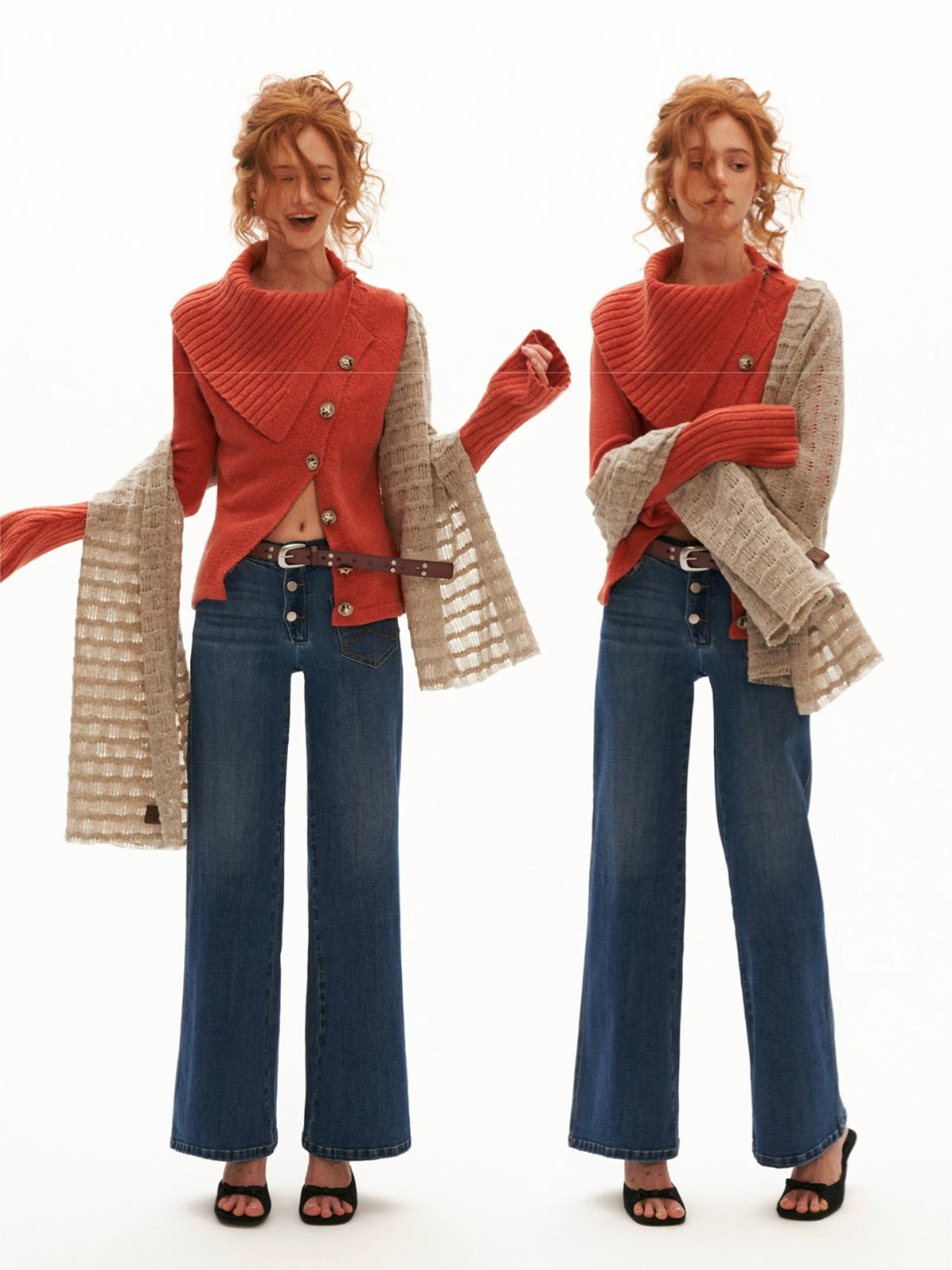 Asymmetrical High Neck Fitted Knit Cardigan