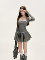 Contrast Lace-Trim Plaid Top Set