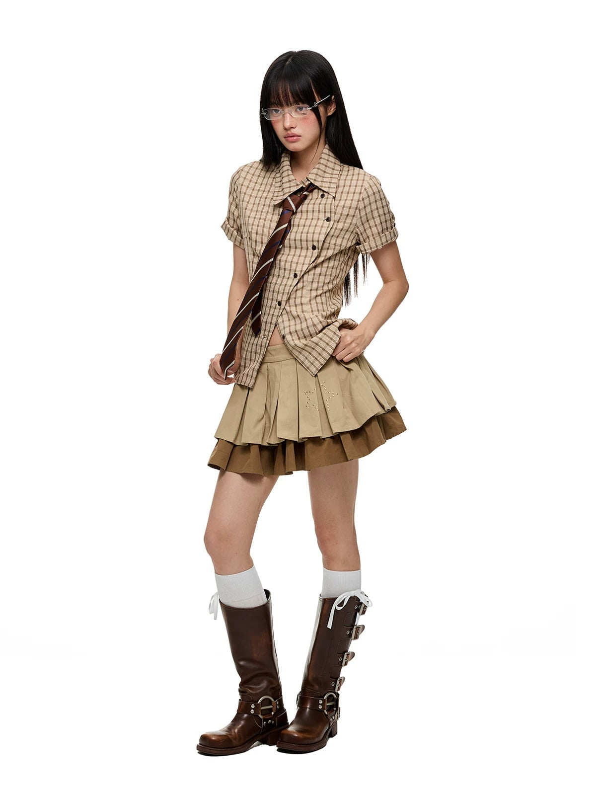 Korean Slim Waist Checkered Shirt