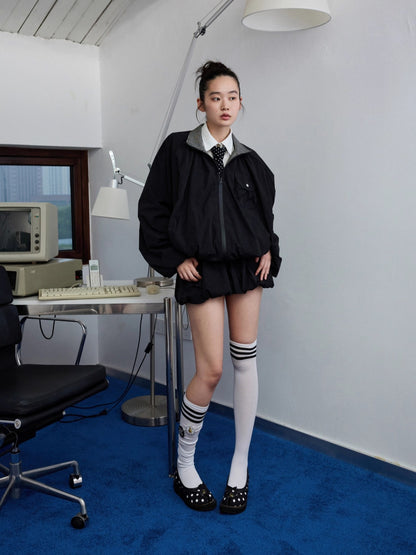 Patchwork Utility Hooded Jacket &amp; Skirt Set