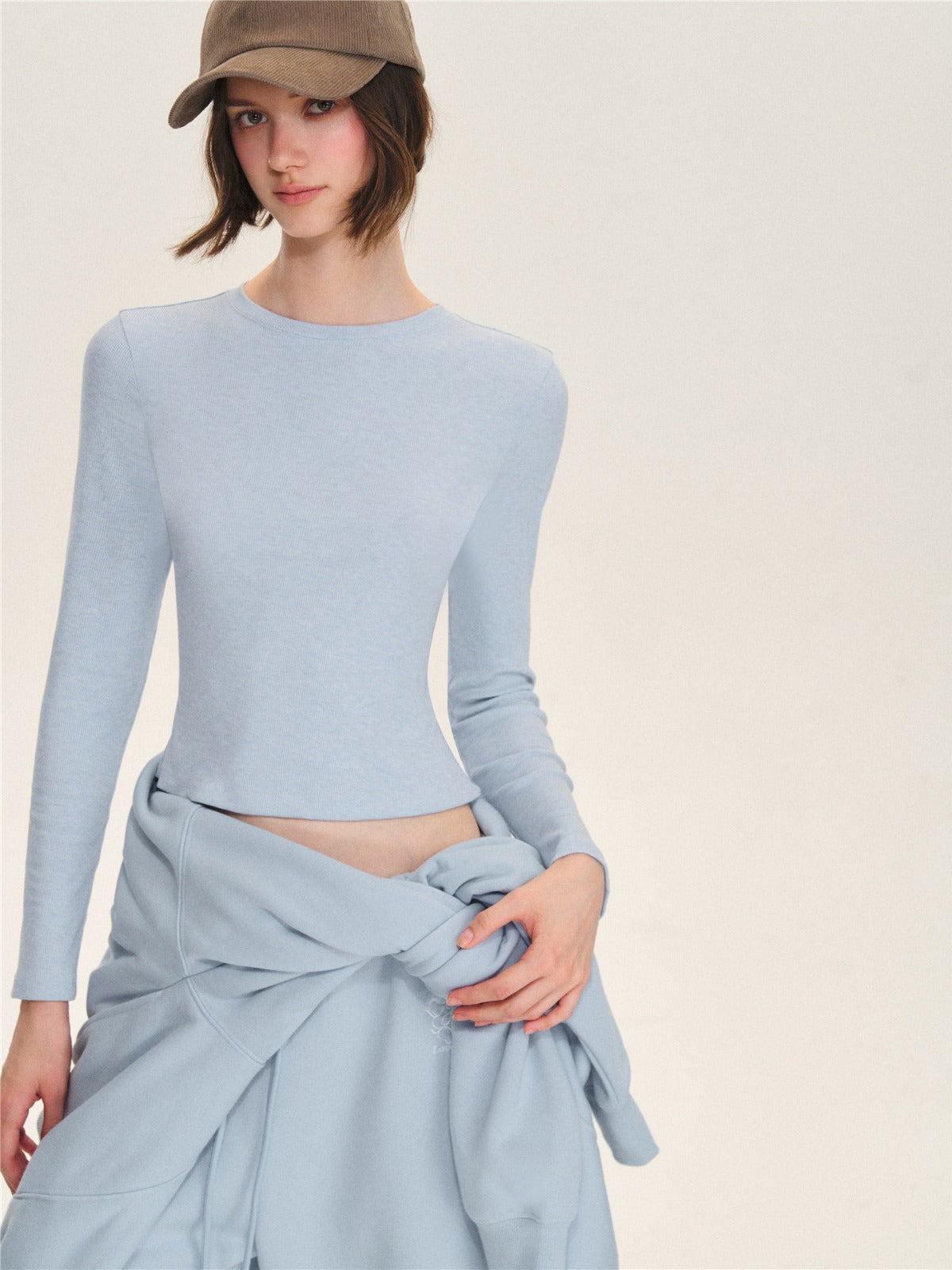 Ribbed Cotton Blend Cropped T-Shirt