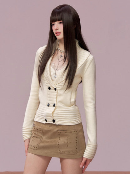 V-neck Double-breasted Knit Sweater