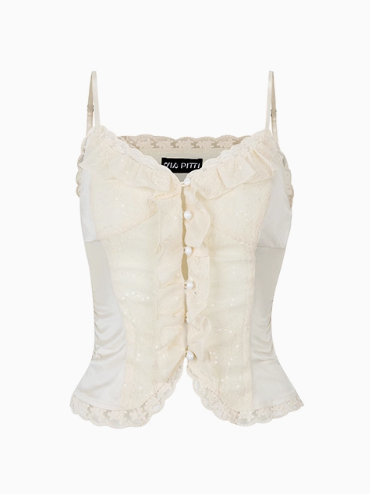 Sparkly Lace Ruffled Edge Tank Top