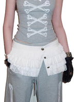 Metal Button Lace Chiffon Mini Skirt