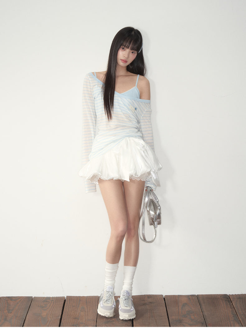 Bow Satin Bubble Mini Skirt
