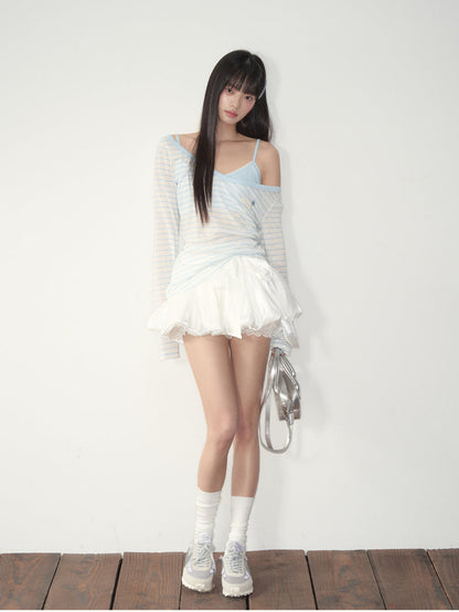 Bow Satin Bubble Mini Skirt