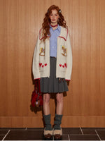 Contrast-Trim Horse Jacquard Knit Zip Cardigan