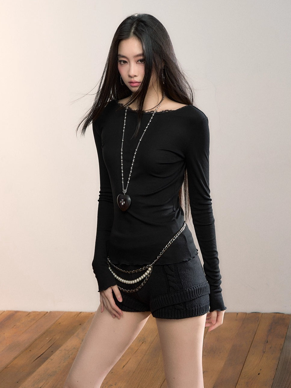 Reversible Lace-Trim Long-Sleeve Tee