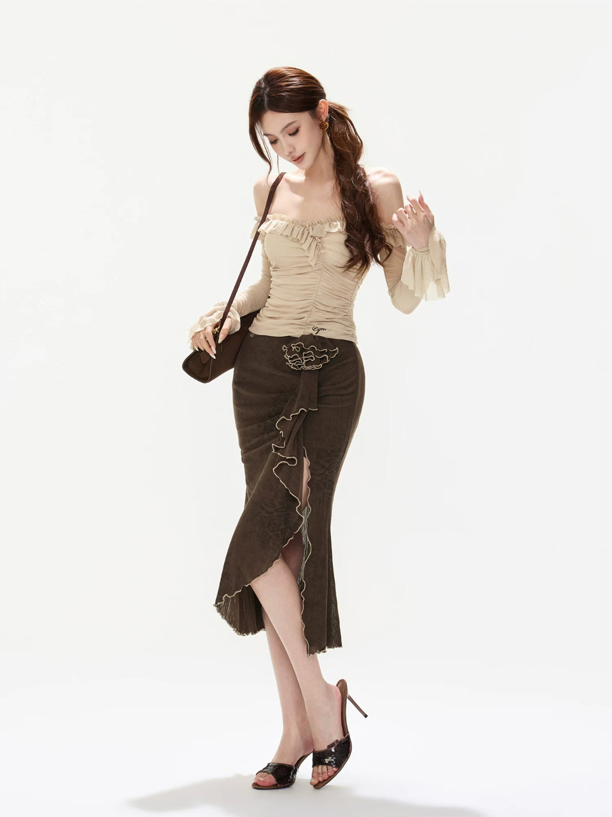 Retro Leopard Ruffle Slit Fishtail Skirt