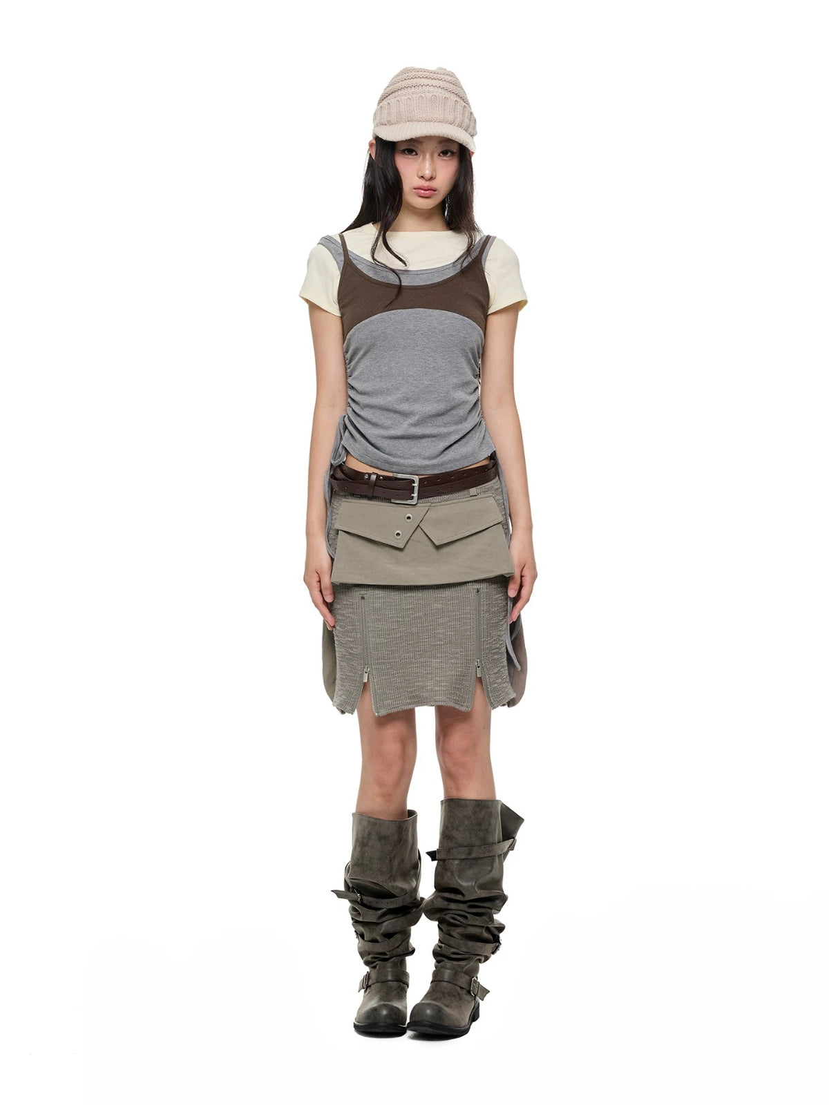 Textured Knit Linen Midi Skirt