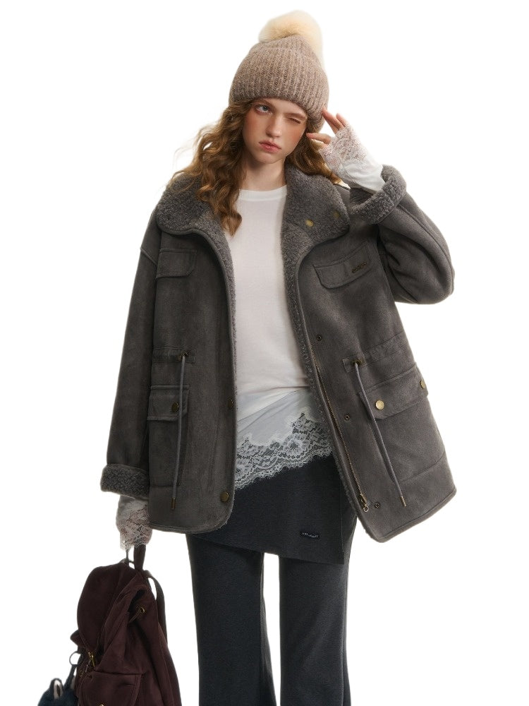 Reversible Shearling Suede Drawstring Jacket