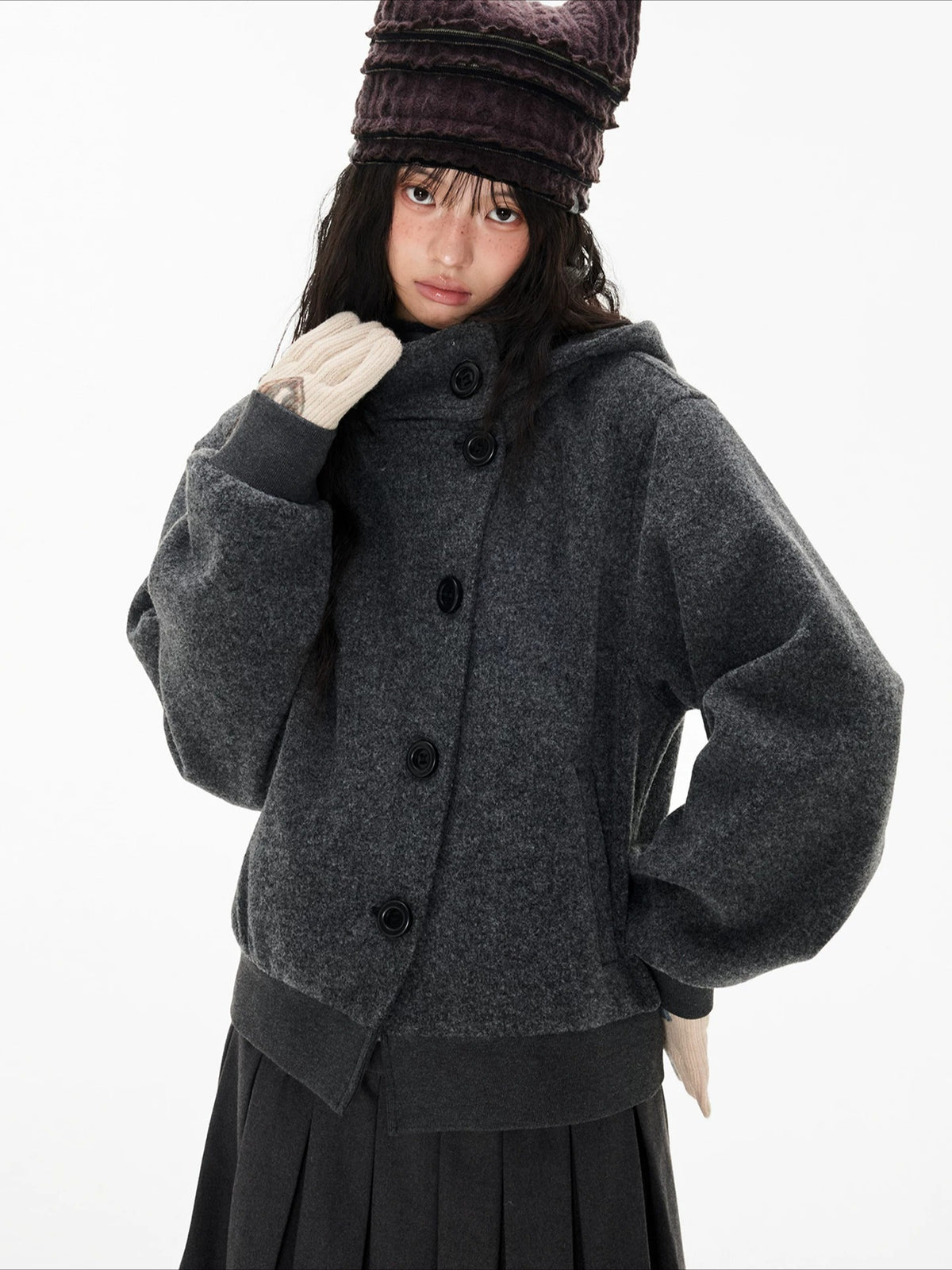 Hooded Wool Blend Jacket